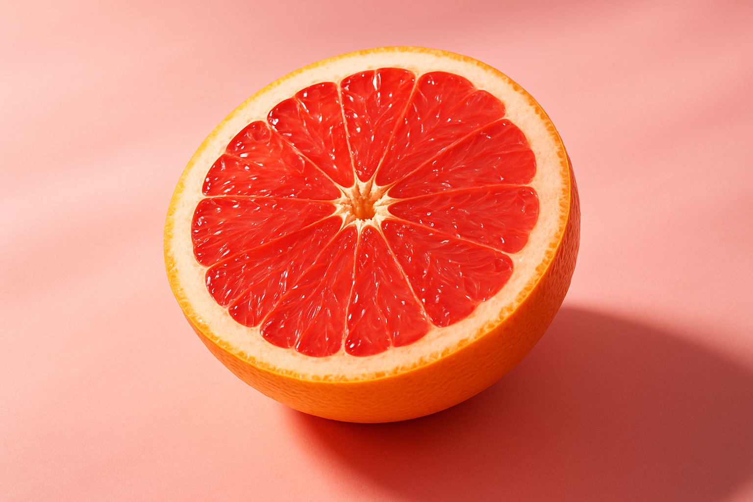 een Grapefruit, met een roze achtergrond