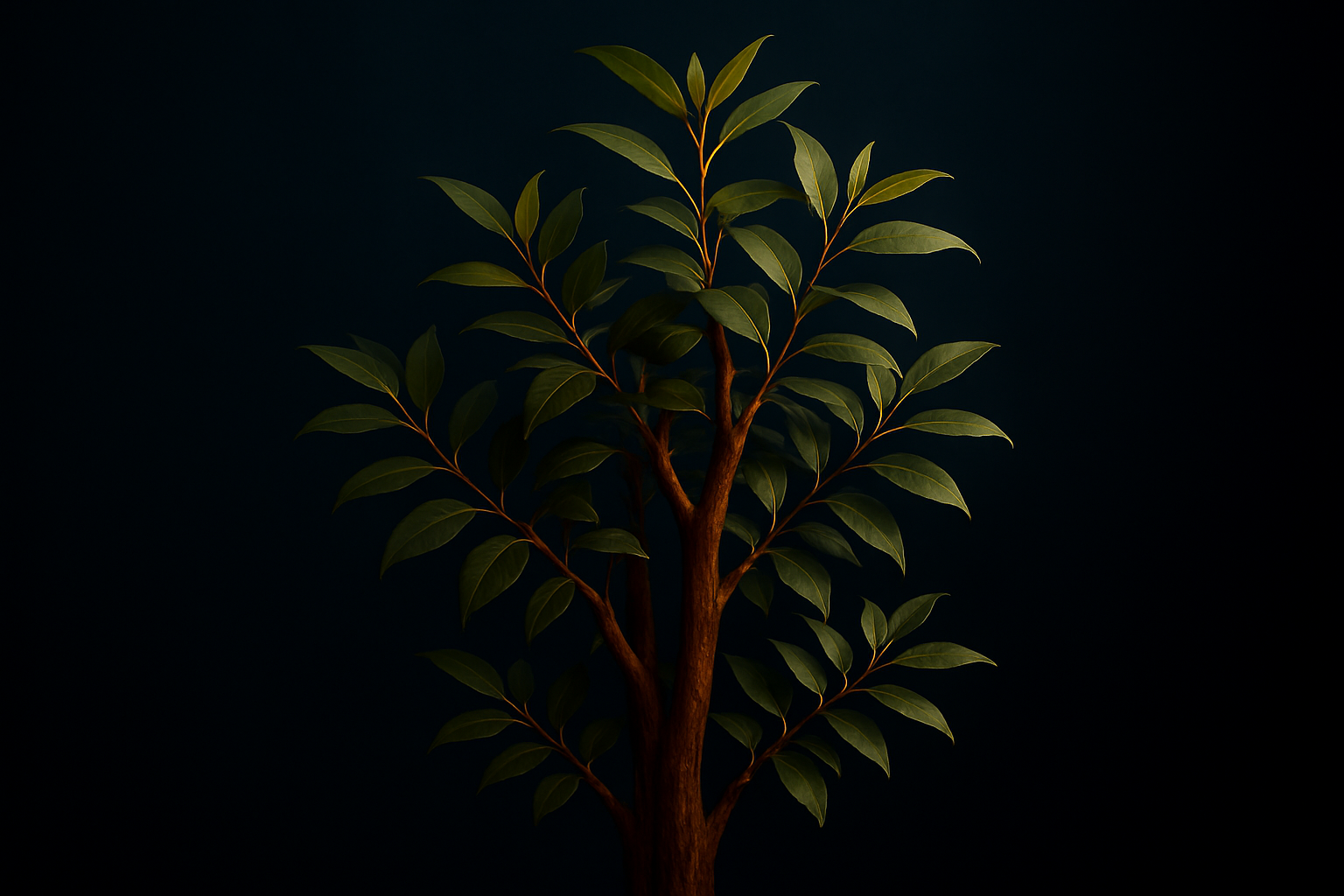 sandalwood met een donker blauwe achtergrond waar licht op de plant straalt
